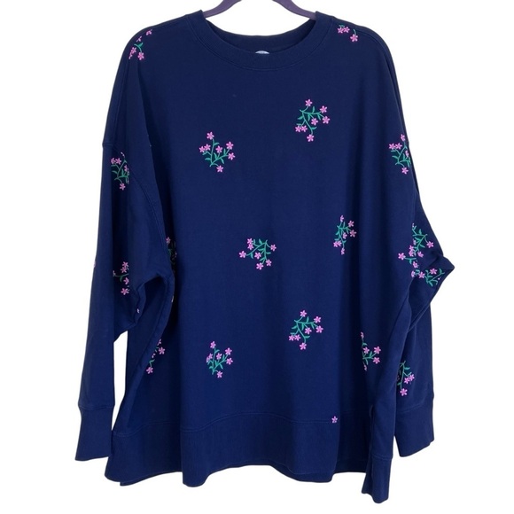 Crown & Ivy Floral Embroidered Crewneck Pullover Sweatshirt Relaxed Boho Sz XXL - Picture 2 of 16